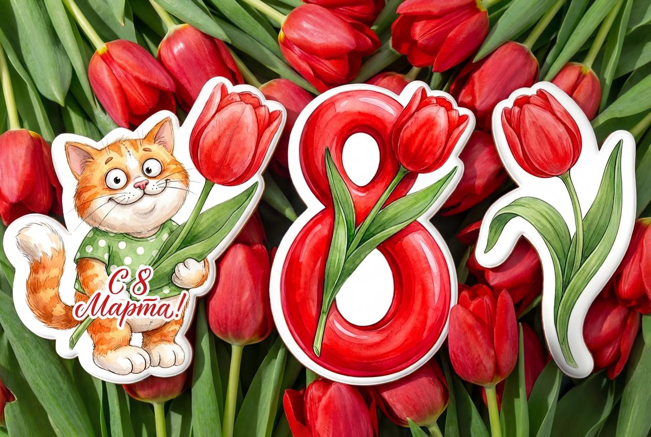 Кот с тюльпаеом